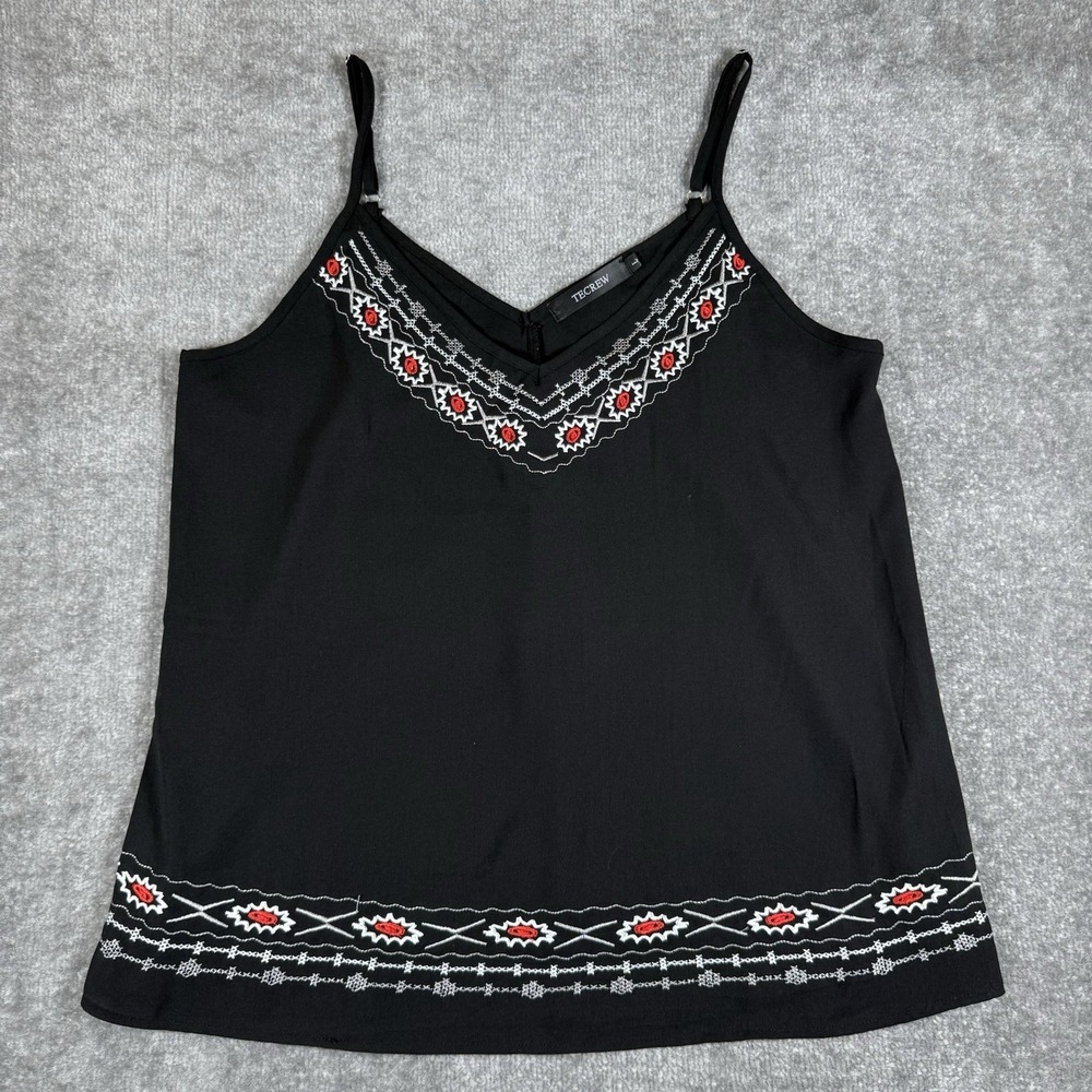 Boho Embroidered Tank Top Women's Large Black V Neck Sleeveless Cami Festival